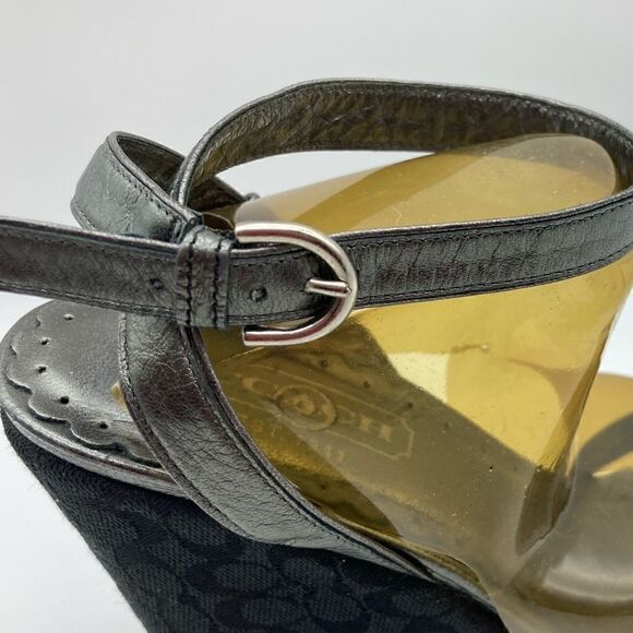 Vintage Coach Cathleen Pewter Leather Sandals Size 5,5 - Picture 2 of 13